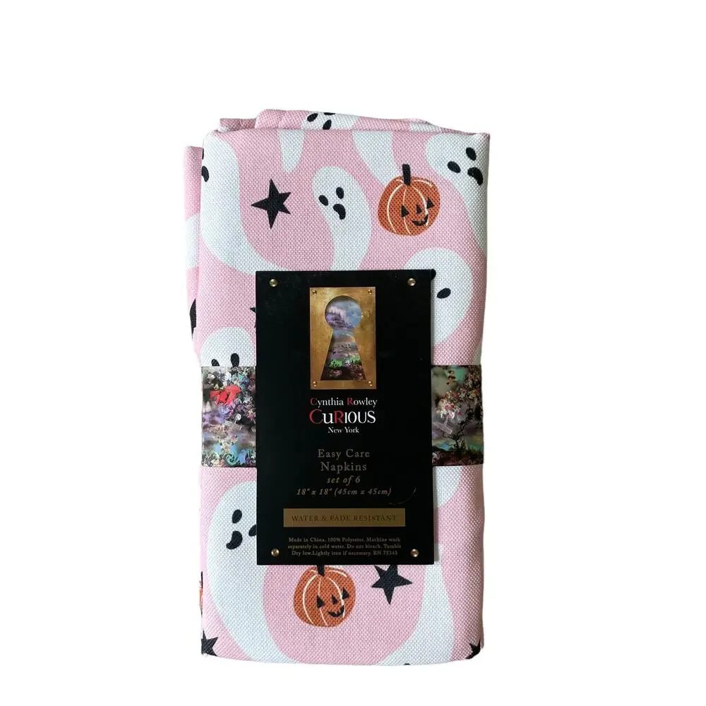 Cynthia Rowley Halloween PINK GHOST Dinner Napkins 18x18 Set of 6 Spooky NEW